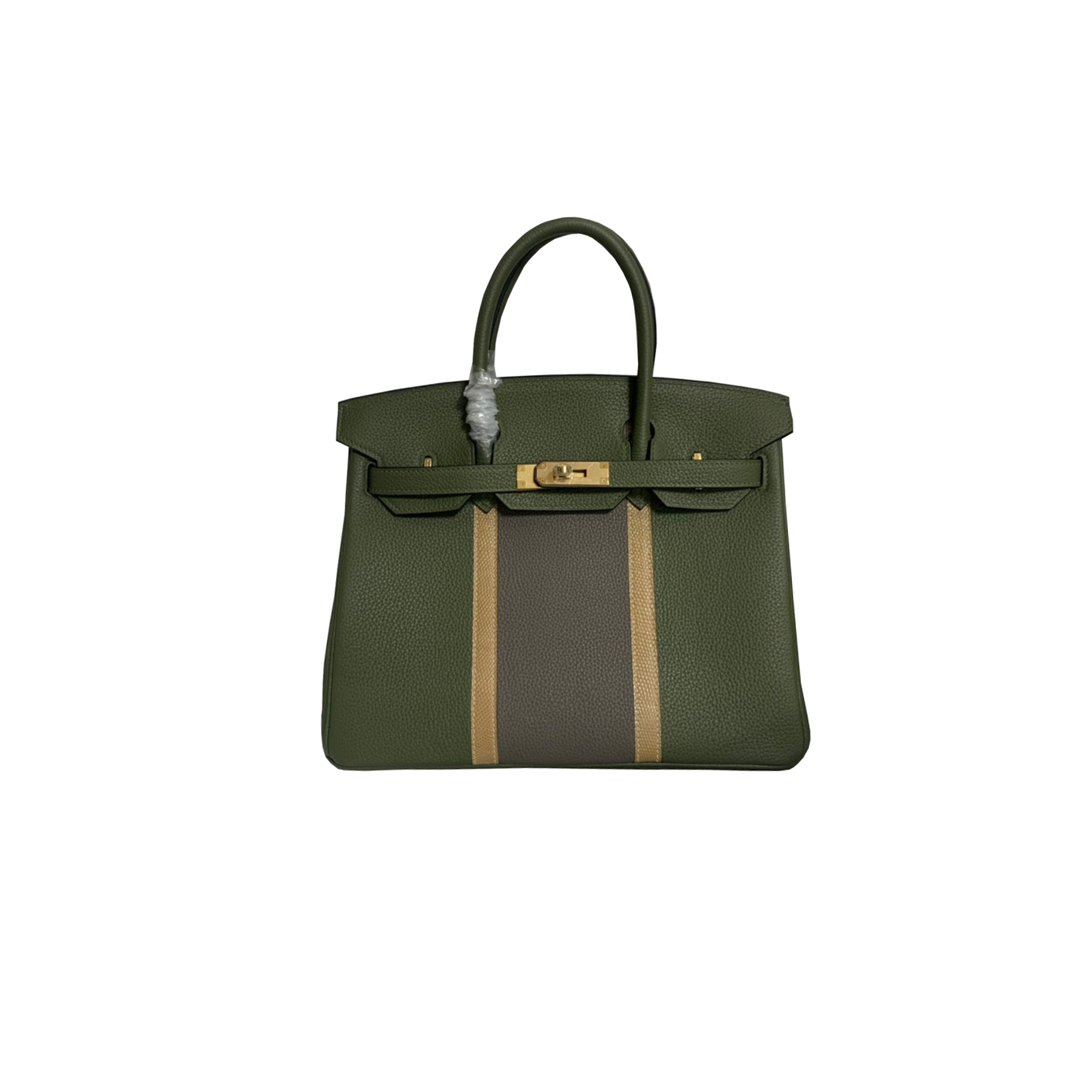 HERMÈS MASTER BIRKIN 30 TOGO LEATHER JUNGLE GREEN PEWTER GREY APRICOT LIZARD GOLD BUCKLE BAG H028365CC18 (30*23*15cm)